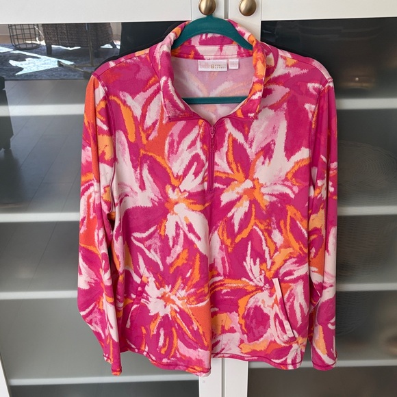 Belle by Kim Gravel Tops - Belle by Kim Gravel Pink and Orange Floral Quarter Zip - L
